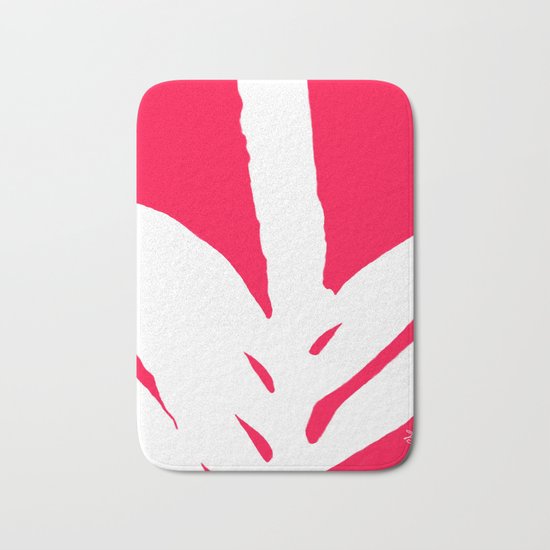 Missing White Fern on Bright Red Pink Fuchsia Bath Mat