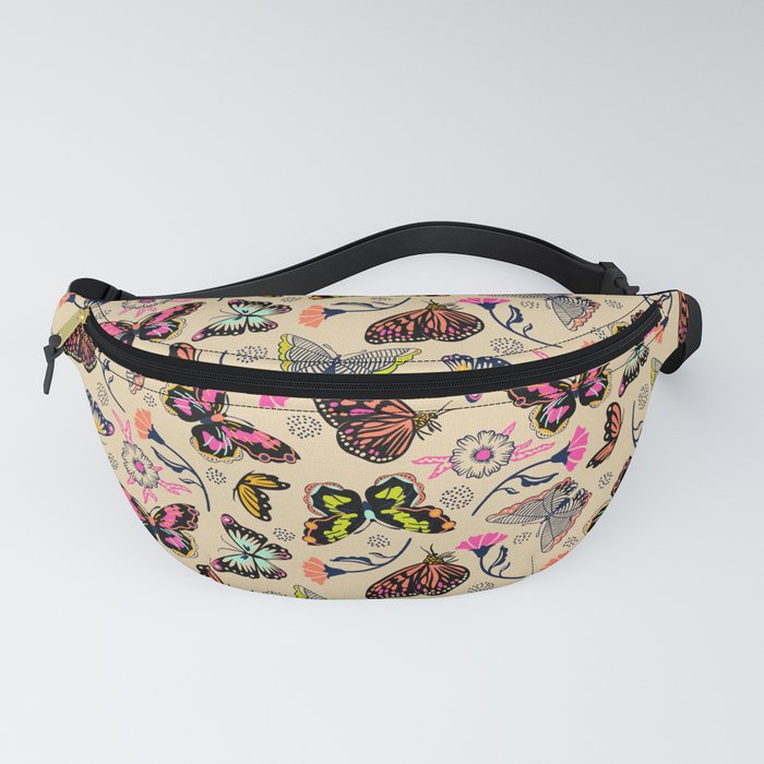 Colourful spring butterflies and flowers on sand Fanny Pack
