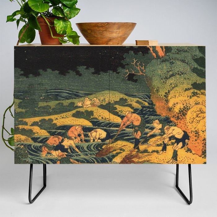 Hokusai, fishing by torchlight in Kai province Credenza