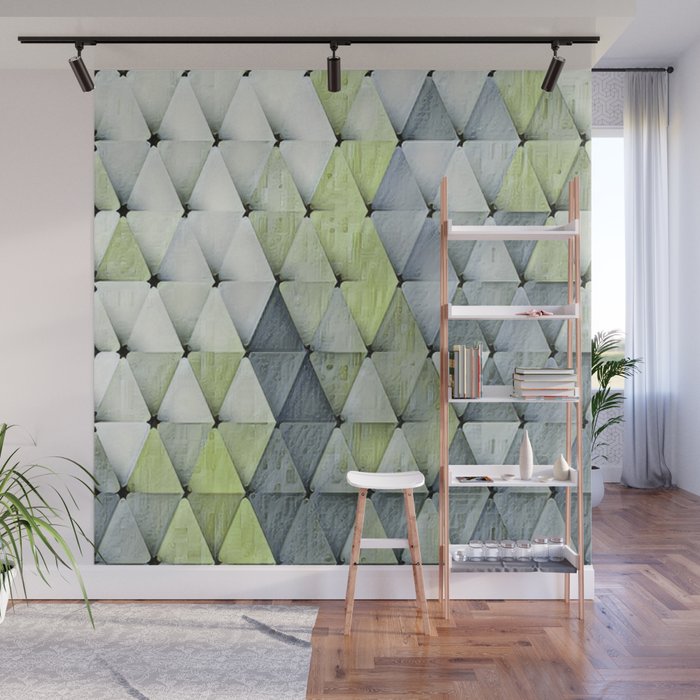 Textured Triangles Lime Gray Wall Mural