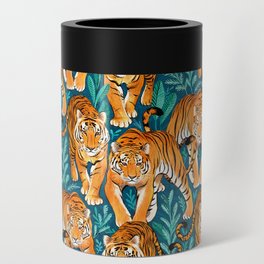 The Hunt - Stalking Tigers on Teal Blue and Green Can Cooler