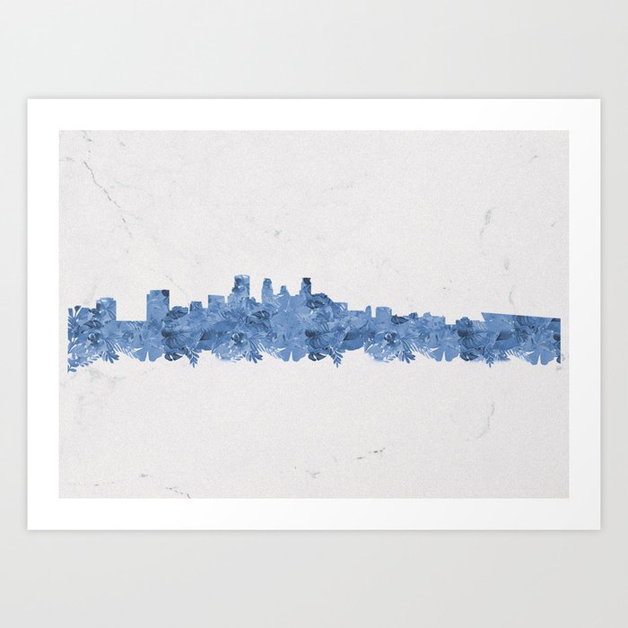 Minnepolis Minnesota Skyline Florals Blue Art Print