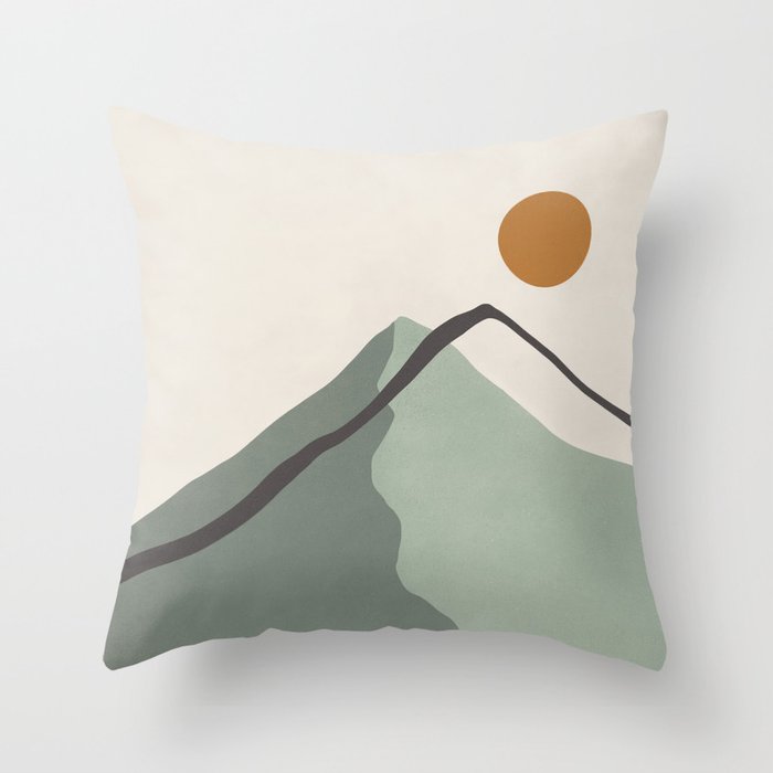 Minimalist Mountain Landscape in Sage Green Tones Throw Pillow