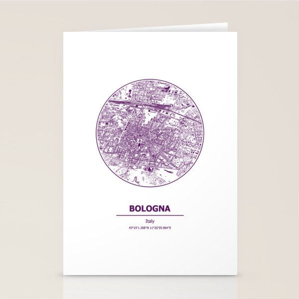 Bologna city map coordinates Stationery Cards by Serenity by Alex