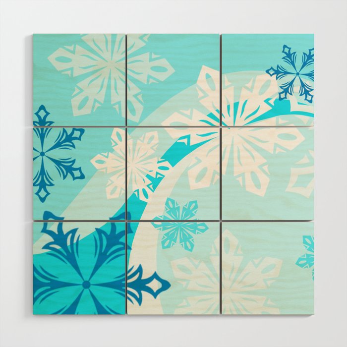 Blue Flower Art Winter Holiday Wood Wall Art