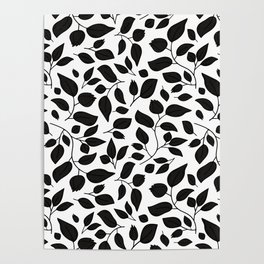 Black and white floral silhouette pattern Poster