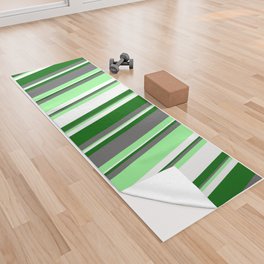 [ Thumbnail: White, Green, Dim Gray, and Dark Green Colored Lines Pattern Yoga Towel ]