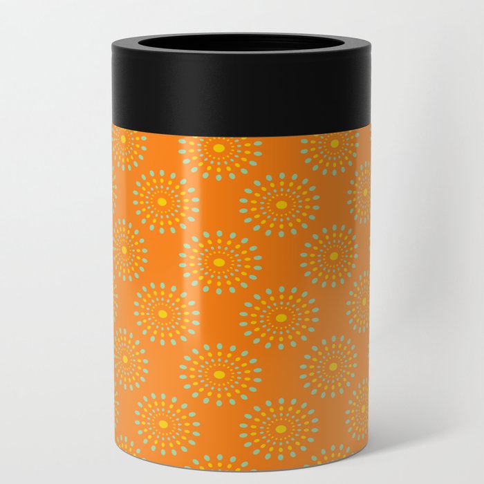 SPLASH RETRO ABSTRACT in YELLOW AND MINT GREEN ON ORANGE Can Cooler