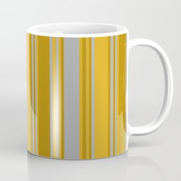 [ Thumbnail: Dark Gray, Dark Goldenrod, and Goldenrod Colored Pattern of Stripes Coffee Mug ]