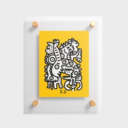 Black and White Cool Monsters Graffiti on Yellow Background Floating Acrylic Print