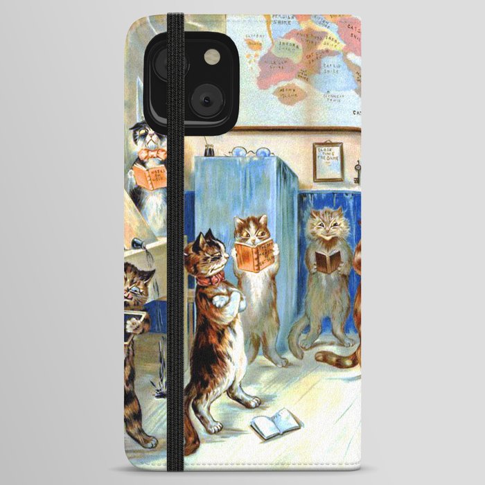 Cat Art painting | Pussy Cats at school | The Naughty Puss by Louis Wain Vintage  iPhone Wallet Case