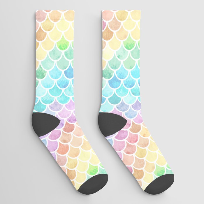 Mermaid scales rainbow light Socks