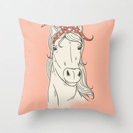 Stylish - Horse Drawing Peach Throw Pillow