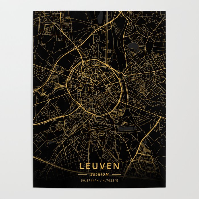 Leuven, Belgium Gold Poster by Designer Map Art Society6