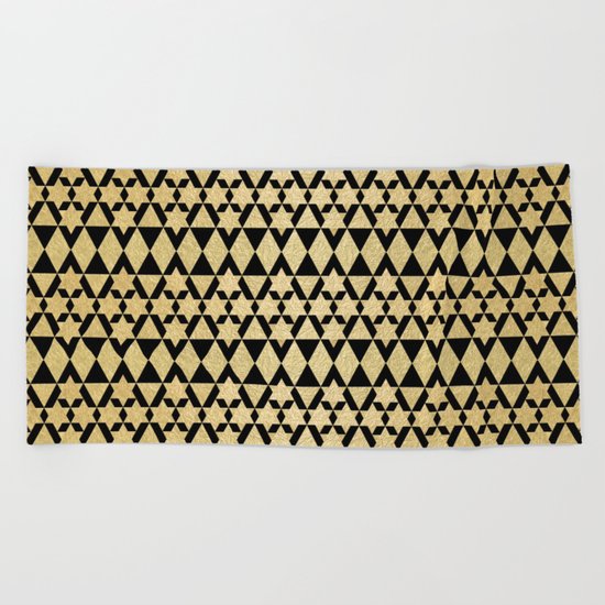 Black and Gold Geometric Pattern 4 Beach Towel