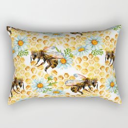 Bees and Honeycomb summer floral print Rectangular Pillow