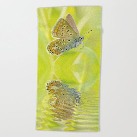 zen style butterfly green outdoor Beach Towel