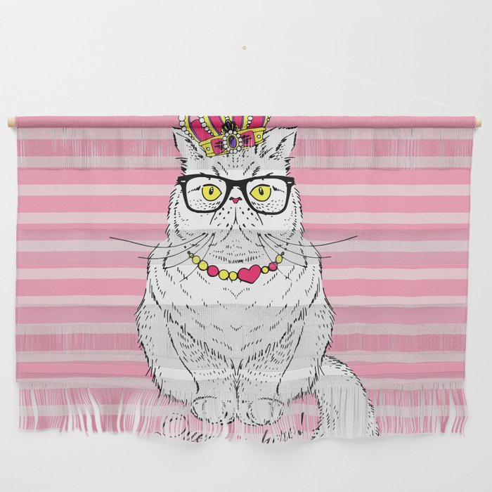 Pink White Geometric Queen Cat Crown Wall Hanging