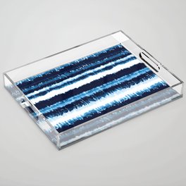 Watercolor Tiedye Ombre Indigo Shibori Stripes. Summer Ocean Blue or Navy Nautical Boy Theme Acrylic Tray