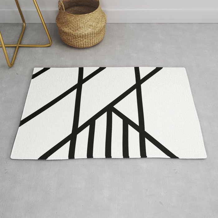 Bold Deco - Art Deco Abstract Line Art in Black and White Rug