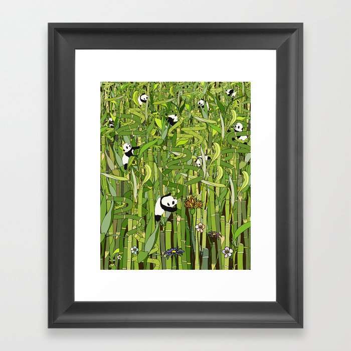 Pandas Bamboo Forest Framed Art Print