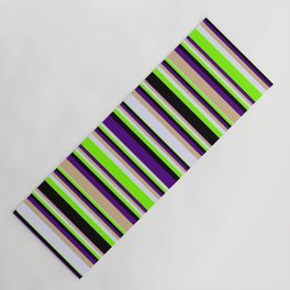 [ Thumbnail: Eyecatching Indigo, Tan, Lavender, Green & Black Colored Lines/Stripes Pattern Yoga Mat ]