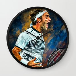 Roger Federer wins Australian Open 2017. Digital artwork print. Tennis fan art gift. Wall Clock