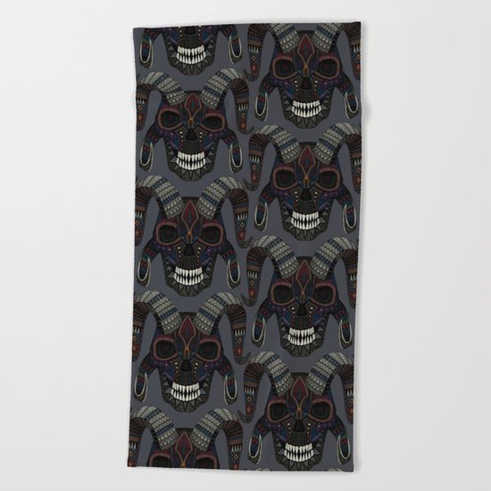 demon skull charcoal Beach Towel