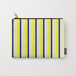 [ Thumbnail: Yellow, Beige, Blue, and Black Colored Lines Pattern Carry-All Pouch ]