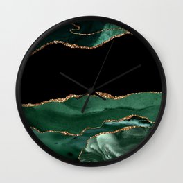 Emerald & Gold Agate Texture 01 Wall Clock