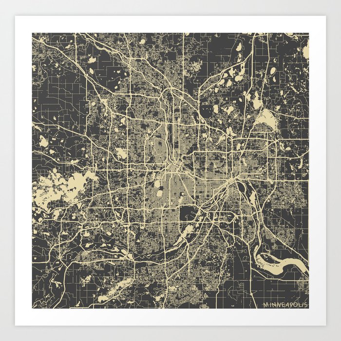 Minneapolis Map yellow Art Print