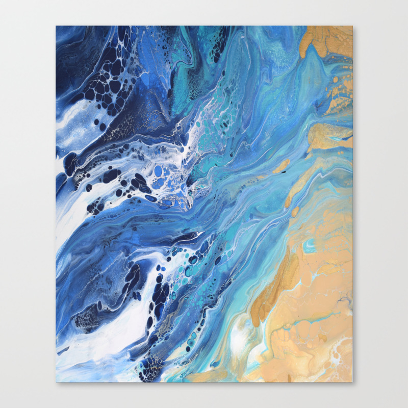Sea Shore Acrylic Pour Painting Canvas Print By Bethanyjoydesign