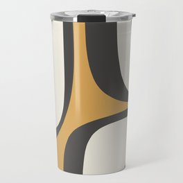 Retro Groove Pattern in Charcoal Grey, Muted Mustard Gold, and Cream  Travel Mug