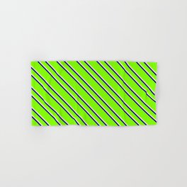 [ Thumbnail: Chartreuse, Bisque & Dark Blue Colored Lined/Striped Pattern Hand & Bath Towel ]