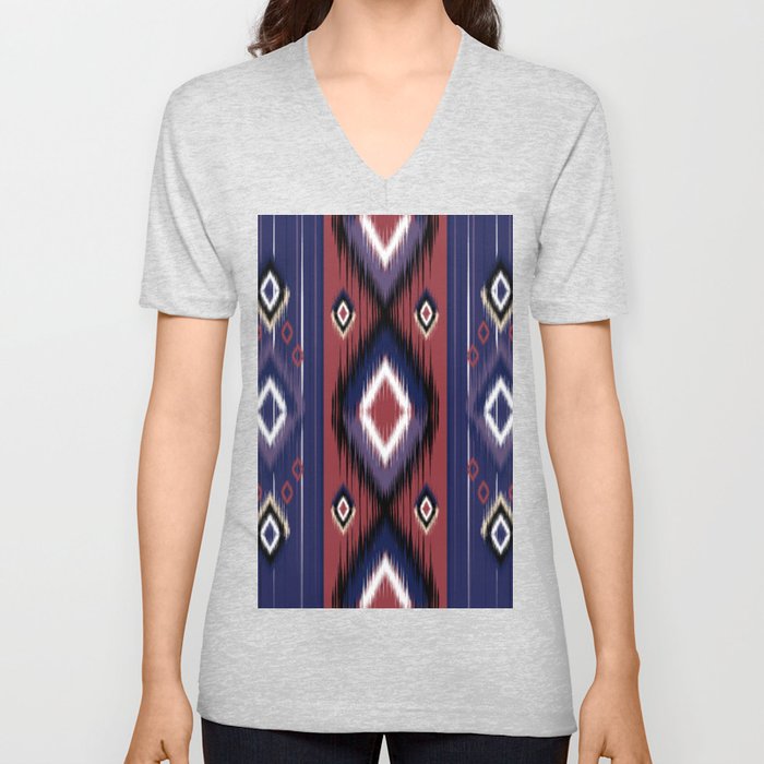 Purple Rose Ikat Inspired Ethnic Tribal Aztec Native American Design V Neck T Shirt