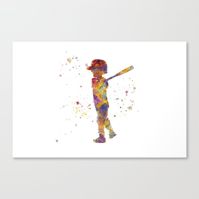 Watercolor Child Baseball Player Canvas Print