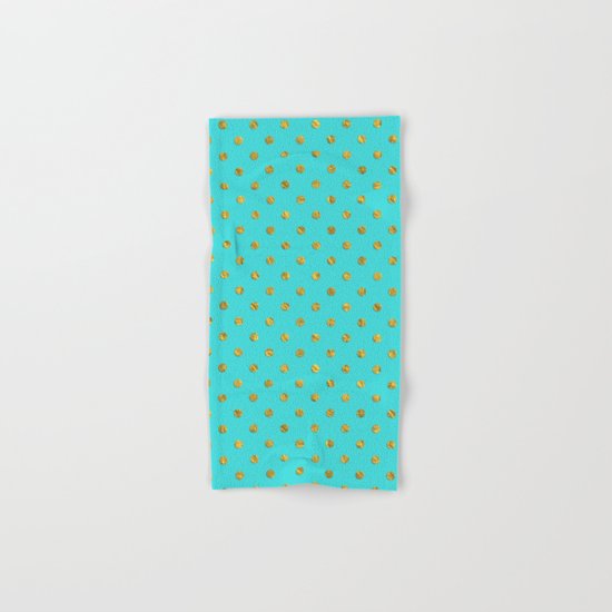 Gold glitter polka dots on turquoise backround pattern Hand & Bath Towel