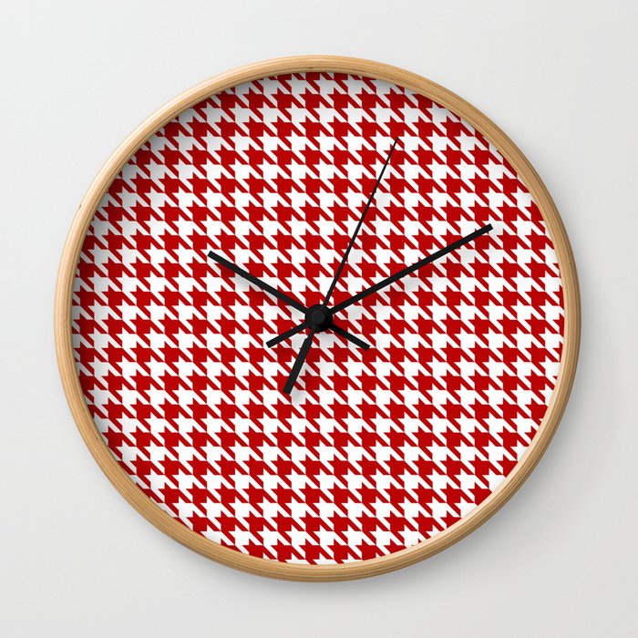 Red Classic houndstooth pattern Wall Clock