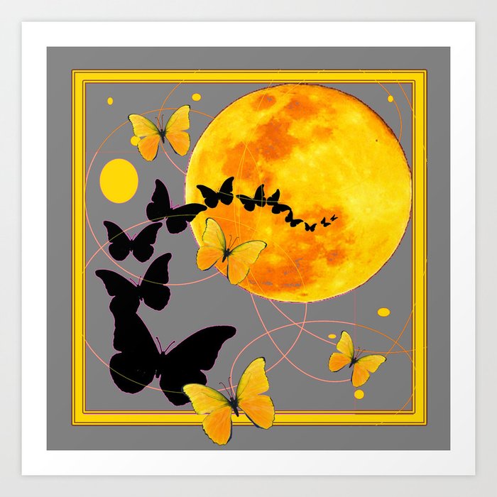 Butterfly Moon In Charcoal Grey Color Art Abstract Art Print By