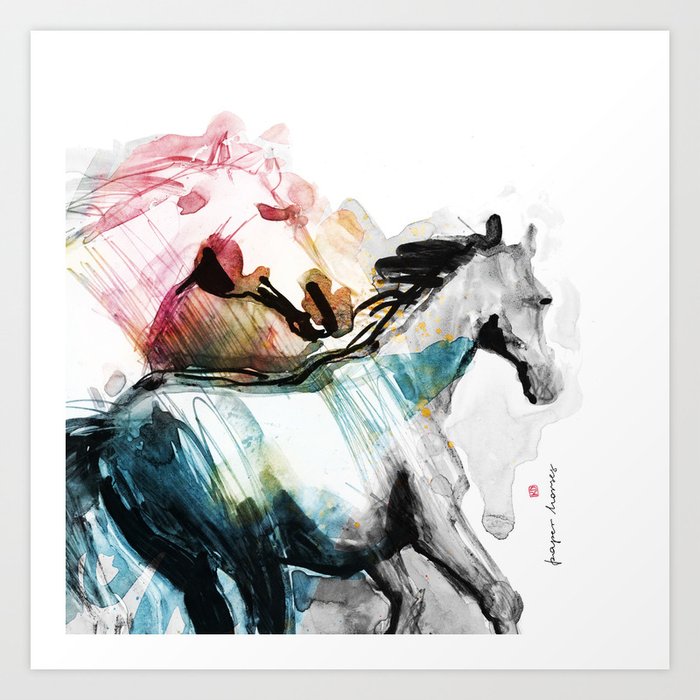 Horses (Mom&kid fragment) Art Print by Paper Horses | Society6