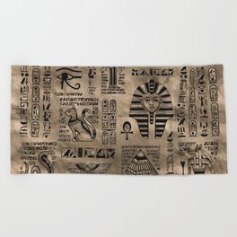 Egyptian hieroglyphs and deities - Luxury Gold Beach Towel