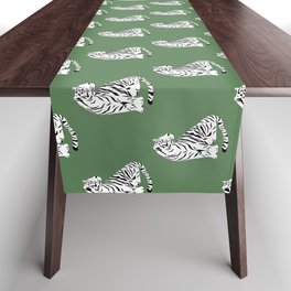 sitting white tiger on green Table Runner