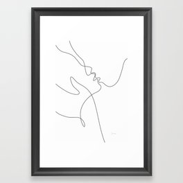 Line art drawing - minimalist kiss. Framed Art Print
