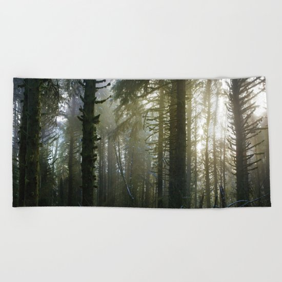 Foggy Forest #evergreen Beach Towel
