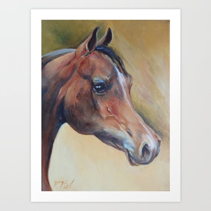 Arabian Horse Portrait Brown Horse Head Oil Painting Art Print By