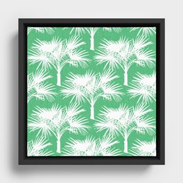 Retro 70’s Palm Trees White on Green Framed Canvas