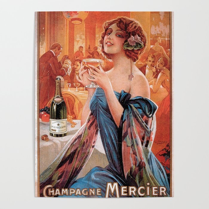 Vintage Paris French Mercier Champagne Advertisement Poster