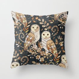 Wooden Wonderland Barn Owl Collage Throw Pillow
