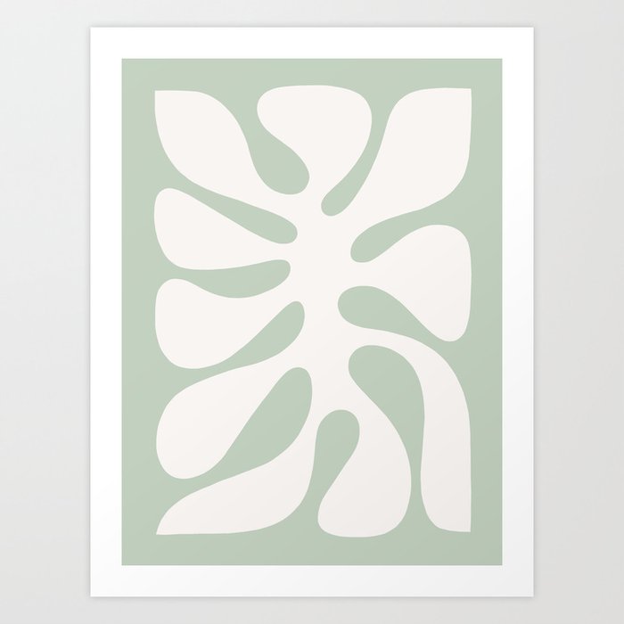 Minimal Abstract Matisse Monstera Pastel Sage Green 2/2 Art Print
