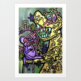 Rabid Rat McDirtmouth vs. Tyrannosaurus Cheese Rex Art Print